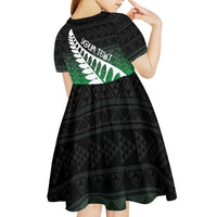 Green Silver Fern Spirit Taniko Tukutuku Personalised Kid Short Sleeve Dress LT9 - Polynesian Pride