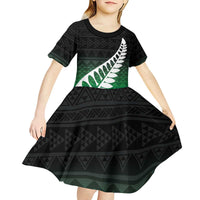 Green Silver Fern Spirit Taniko Tukutuku Personalised Kid Short Sleeve Dress LT9 - Polynesian Pride