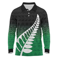 Green Silver Fern Spirit Taniko Tukutuku Personalised Long Sleeve Polo Shirt LT9 Green - Polynesian Pride