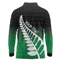 Green Silver Fern Spirit Taniko Tukutuku Personalised Long Sleeve Polo Shirt LT9 - Polynesian Pride