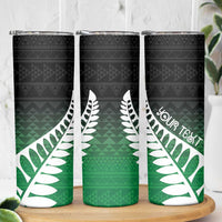 Green Silver Fern Spirit Taniko Tukutuku Personalised Skinny Tumbler LT9 - Polynesian Pride