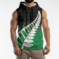 Green Silver Fern Spirit Taniko Tukutuku Personalised Sleeveless Hoodie LT9 - Polynesian Pride