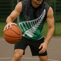 Green Silver Fern Spirit Taniko Tukutuku Personalised Sleeveless Hoodie LT9 - Polynesian Pride