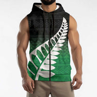 Green Silver Fern Spirit Taniko Tukutuku Personalised Sleeveless Zip Hoodie LT9 - Polynesian Pride