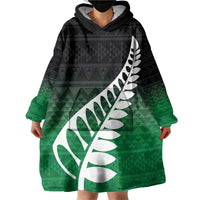 Green Silver Fern Spirit Taniko Tukutuku Personalised Wearable Blanket Hoodie LT9 - Polynesian Pride