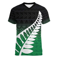 Green Silver Fern Spirit Taniko Tukutuku Personalised Women V-Neck T-Shirt LT9 Female Green - Polynesian Pride
