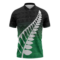 Green Silver Fern Spirit Taniko Tukutuku Personalised Zipper Polo Shirt LT9 Green - Polynesian Pride