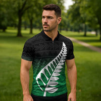 Green Silver Fern Spirit Taniko Tukutuku Personalised Zipper Polo Shirt LT9 - Polynesian Pride