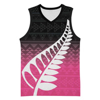 Pink Silver Fern Spirit Taniko Tukutuku Personalised Basketball Jersey LT9 Unisex Pink - Polynesian Pride