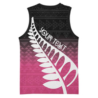Pink Silver Fern Spirit Taniko Tukutuku Personalised Basketball Jersey LT9 - Polynesian Pride