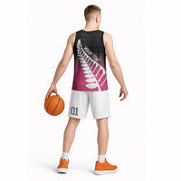 Pink Silver Fern Spirit Taniko Tukutuku Personalised Basketball Jersey LT9 - Polynesian Pride