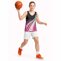 Pink Silver Fern Spirit Taniko Tukutuku Personalised Basketball Jersey LT9 - Polynesian Pride