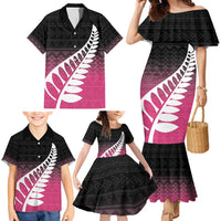 Pink Silver Fern Spirit Taniko Tukutuku Personalised Family Matching Mermaid Dress and Hawaiian Shirt LT9 - Polynesian Pride