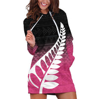 Pink Silver Fern Spirit Taniko Tukutuku Personalised Hoodie Dress LT9 Pink - Polynesian Pride