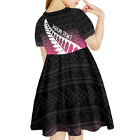 Pink Silver Fern Spirit Taniko Tukutuku Personalised Kid Short Sleeve Dress LT9 - Polynesian Pride