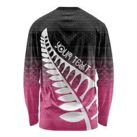 Pink Silver Fern Spirit Taniko Tukutuku Personalised Long Sleeve Shirt