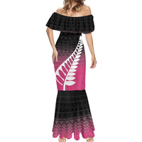 Pink Silver Fern Spirit Taniko Tukutuku Personalised Mermaid Dress LT9 - Polynesian Pride