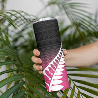 Pink Silver Fern Spirit Taniko Tukutuku Personalised Skinny Tumbler LT9 - Polynesian Pride