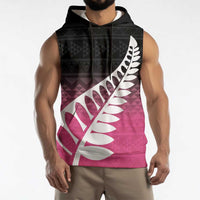 Pink Silver Fern Spirit Taniko Tukutuku Personalised Sleeveless Hoodie LT9 - Polynesian Pride