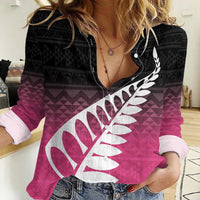 Pink Silver Fern Spirit Taniko Tukutuku Personalised Women Casual Shirt LT9 Female Pink - Polynesian Pride
