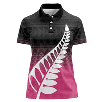 Pink Silver Fern Spirit Taniko Tukutuku Personalised Women Polo Shirt LT9 Female Pink - Polynesian Pride