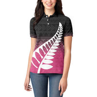 Pink Silver Fern Spirit Taniko Tukutuku Personalised Women Polo Shirt LT9 - Polynesian Pride