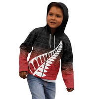 Red Silver Fern Spirit Taniko Tukutuku Personalised Kid Hoodie LT9 - Polynesian Pride
