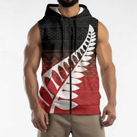 Red Silver Fern Spirit Taniko Tukutuku Personalised Sleeveless Zip Hoodie - Polynesian Pride