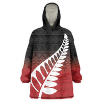 Red Silver Fern Spirit Taniko Tukutuku Personalised Wearable Blanket Hoodie LT9 One Size Red - Polynesian Pride