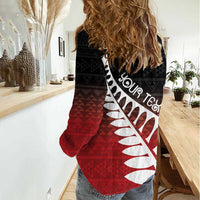 Red Silver Fern Spirit Taniko Tukutuku Personalised Women Casual Shirt LT9 - Polynesian Pride