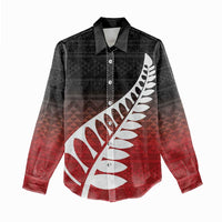 Red Silver Fern Spirit Taniko Tukutuku Personalised Women Casual Shirt LT9 - Polynesian Pride