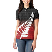 Red Silver Fern Spirit Taniko Tukutuku Personalised Women Polo Shirt LT9 - Polynesian Pride
