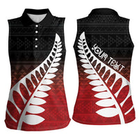 Red Silver Fern Spirit Taniko Tukutuku Personalised Women Sleeveless Polo Shirt LT9 - Polynesian Pride