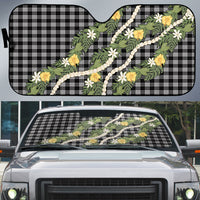 Aloha Puakenikeni Anthurium Pikake Lei Auto Sun Shade Black Hawaiian Palaka Pattern