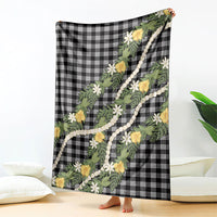 Aloha Puakenikeni Anthurium Pikake Lei Blanket Black Hawaiian Palaka Pattern