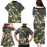 Aloha Puakenikeni Anthurium Pikake Lei Family Matching Puletasi and Hawaiian Shirt Black Hawaiian Palaka Pattern LT9 - Polynesian Pride