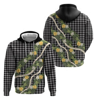 Aloha Puakenikeni Anthurium Pikake Lei Hoodie Black Hawaiian Palaka Pattern