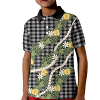 Aloha Puakenikeni Anthurium Pikake Lei Kid Polo Shirt Black Hawaiian Palaka Pattern