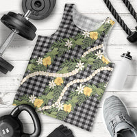 Aloha Puakenikeni Anthurium Pikake Lei Men Tank Top Black Hawaiian Palaka Pattern