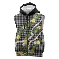 Aloha Puakenikeni Anthurium Pikake Lei Sleeveless Zip Hoodie Black Hawaiian Palaka Pattern