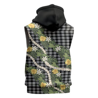 Aloha Puakenikeni Anthurium Pikake Lei Sleeveless Zip Hoodie Black Hawaiian Palaka Pattern