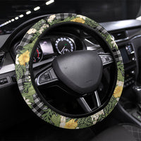 Aloha Puakenikeni Anthurium Pikake Lei Steering Wheel Cover Black Hawaiian Palaka Pattern