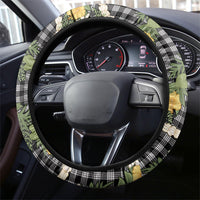 Aloha Puakenikeni Anthurium Pikake Lei Steering Wheel Cover Black Hawaiian Palaka Pattern