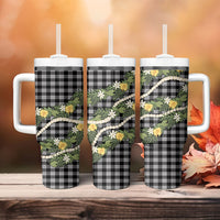 Aloha Puakenikeni Anthurium Pikake Lei Tumbler With Handle Black Hawaiian Palaka Pattern