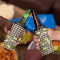 Aloha Puakenikeni Anthurium Pikake Lei 4 in 1 Can Cooler Tumbler Chocolate Hawaiian Palaka Pattern