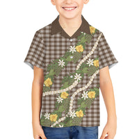 Aloha Puakenikeni Anthurium Pikake Lei Family Matching Tank Maxi Dress and Hawaiian Shirt Chocolate Hawaiian Palaka Pattern LT9 Son's Shirt Chocolate - Polynesian Pride
