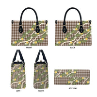 Aloha Puakenikeni Anthurium Pikake Lei Leather Bag Chocolate Hawaiian Palaka Pattern