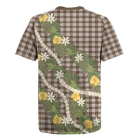Aloha Puakenikeni Anthurium Pikake Lei Rugby Jersey Chocolate Hawaiian Palaka Pattern