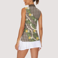 Aloha Puakenikeni Anthurium Pikake Lei Women Sleeveless Polo Shirt Chocolate Hawaiian Palaka Pattern LT9 - Polynesian Pride