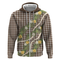 Aloha Puakenikeni Anthurium Pikake Lei Zip Hoodie Chocolate Hawaiian Palaka Pattern
